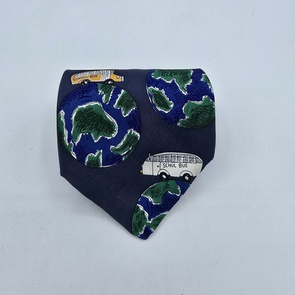 Mens Necktie Save the Children School Bus Tie, 100% Silk, Size 55.5 By 4 In Blue - Picture 1 of 6